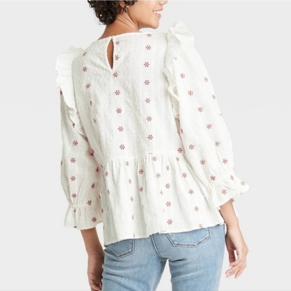 Target Universal Thread Ruffle Sleeve Eyelet Blouse - Picture 2 of 3